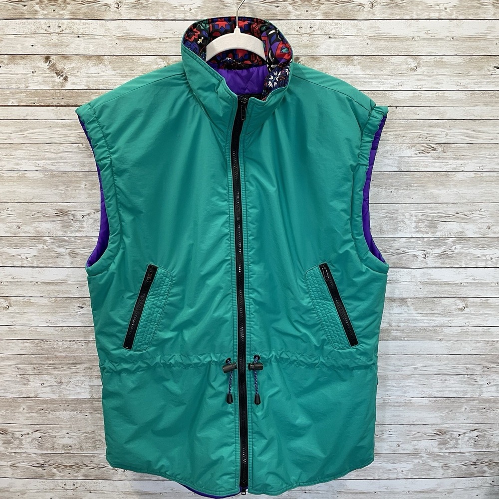 Vintage 90's Edelweiss Womens L Ski Vest Green Nordic Embroidery Quilted Lining - Picture 1 of 12